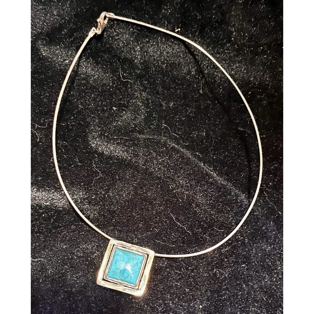 Silpada N1509 925 Sterling Silver Turquoise Square Pendant Necklace 17" Retired